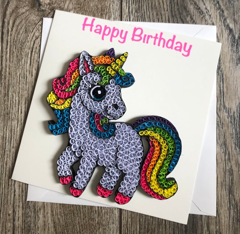 Stunning handmade quilled unicorn card