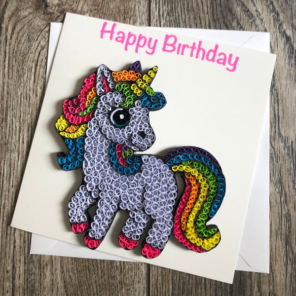 Stunning handmade quilled unicorn card