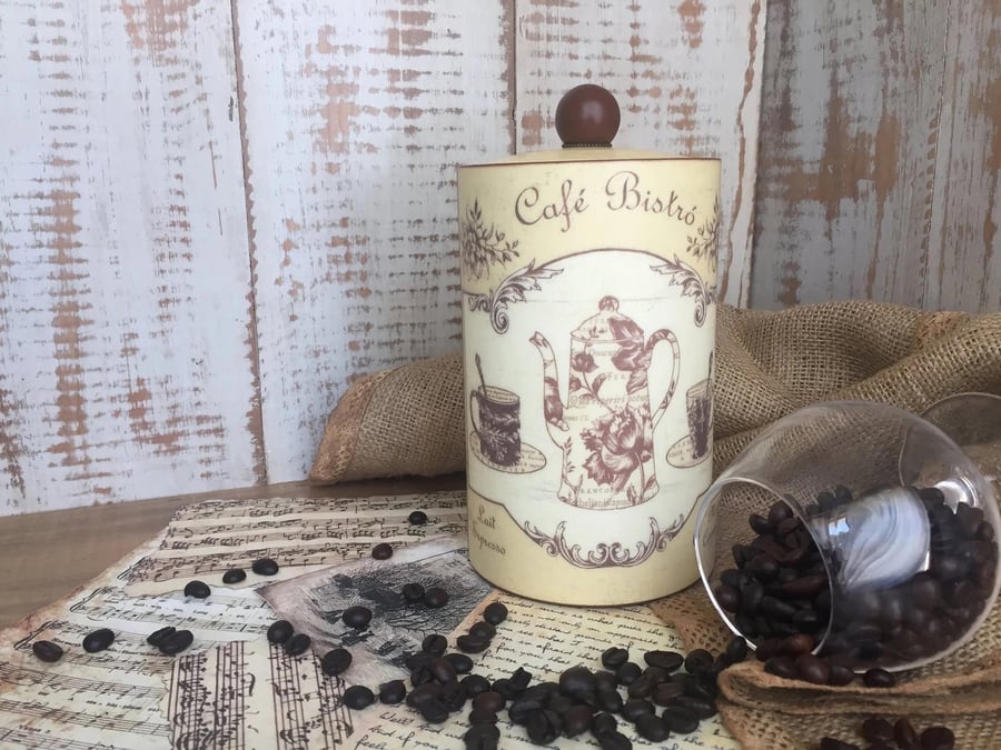 Vintage-Style Wooden Coffee Jar – Coffee & Tea Design