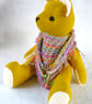 Piccalilli, a cute hand crafted button jointed bear with a knitted cotton shawl