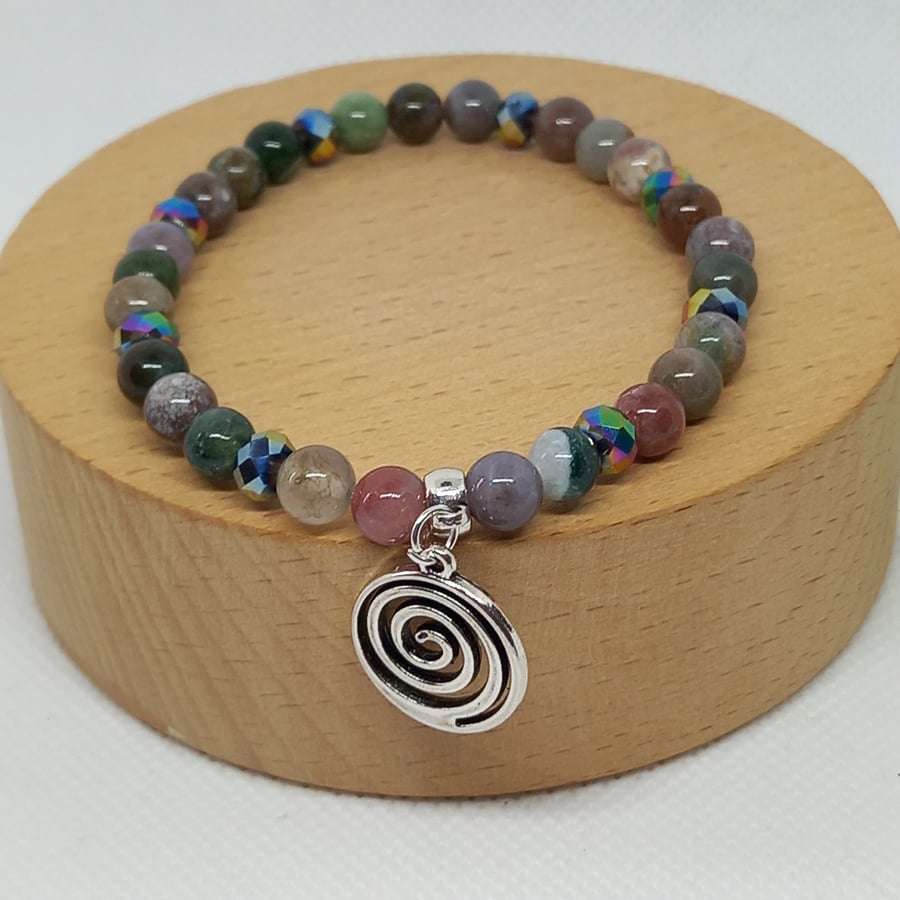 Indian Agate and Spiral Charm Bracelet