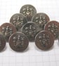10 Small Silver Metal Coat of Arms Shank Buttons - Image 1