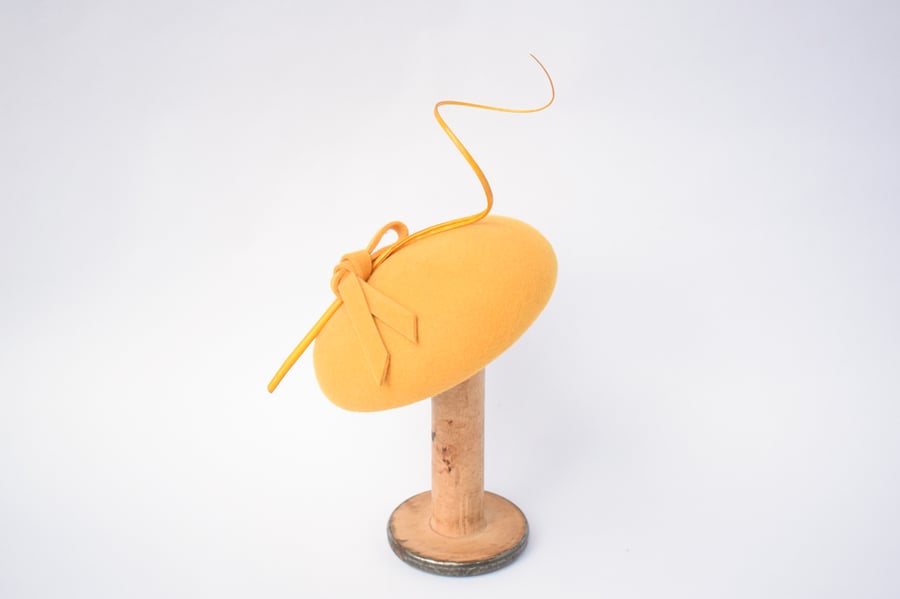 Yellow Felt Wedding Hat - Womens Races Headpiece - Millinery 