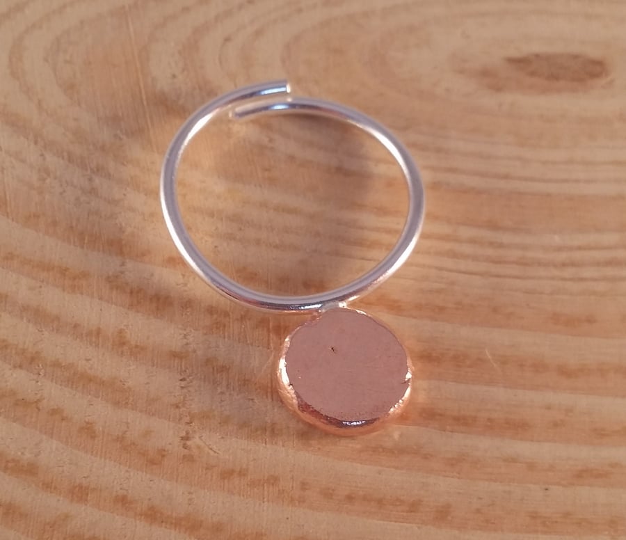 Sterling Silver and Copper Flattened Ball Ring