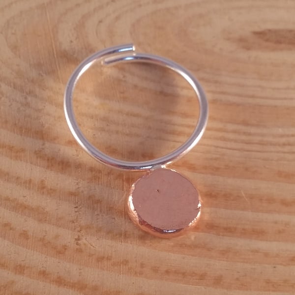 Sterling Silver and Copper Flattened Ball Ring - Folksy