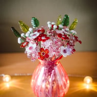 Valentines Bouquet of Handcrafted Lampwork Glass Flowers in a Beautiful Fuscia V