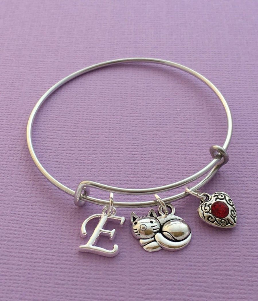 Little Girls Personalised Cat Bangle Bracelet