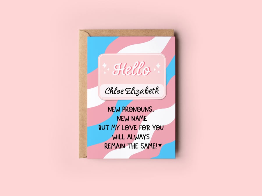 Personalised Transgender New Pronouns Name Change LGBTQ Greeting Card