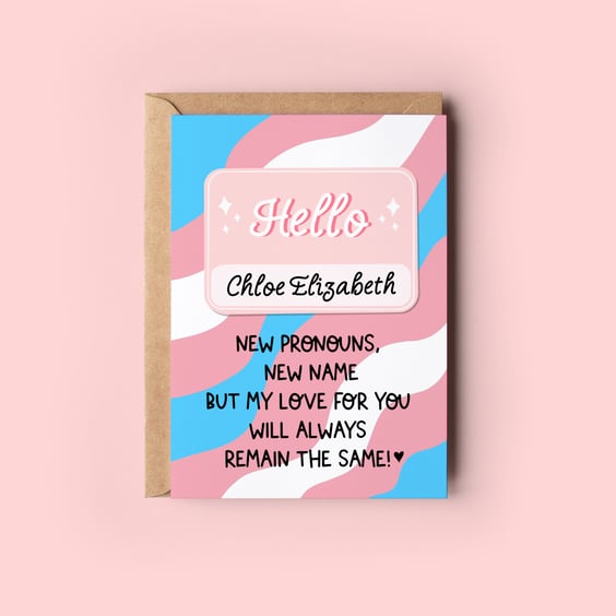 Personalised Transgender New Pronouns Name Change LGBTQ Greeting Card