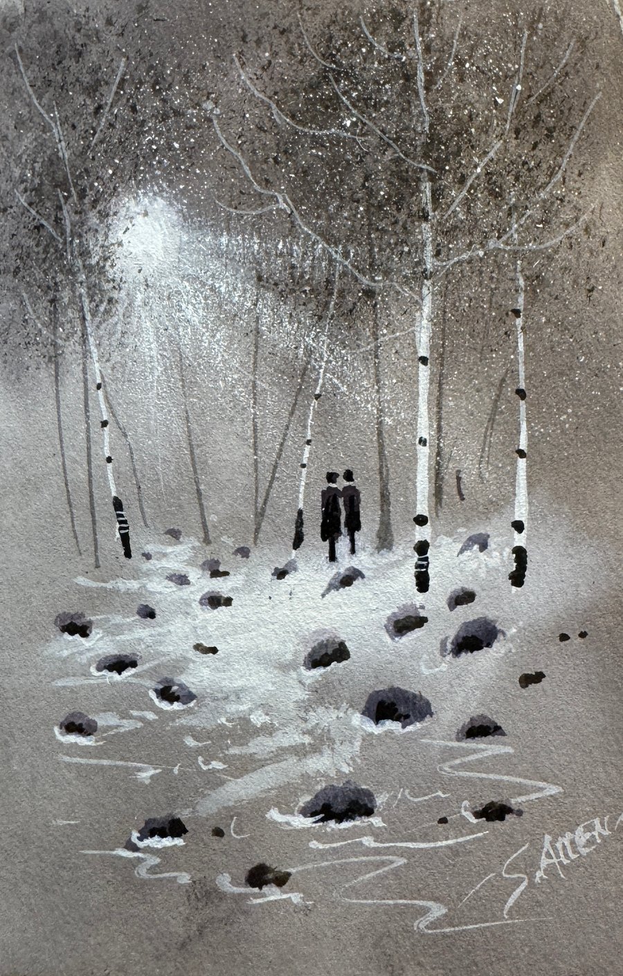 Original Aceo Painting ‘ Birch Trees ‘by Stephen Allen 