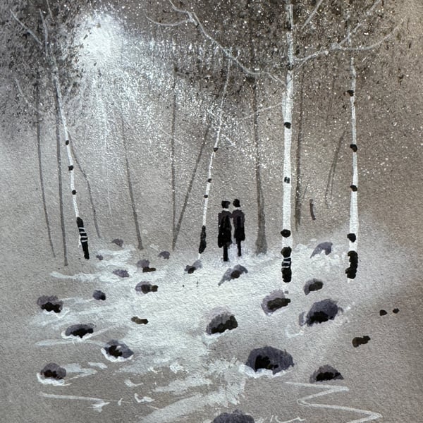 Original Aceo Painting ‘ Birch Trees ‘by Stephen Allen 