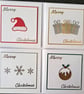 Set of 4 Christmas Cards – Santa Hat, Presents, Snowflakes & Pudding - 4x4 Inch 