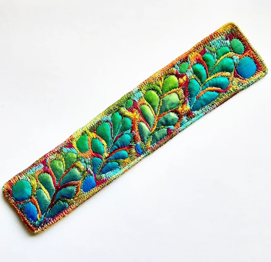 Leaves Bookmarks - Textile with Machine Embroidery Bookmark