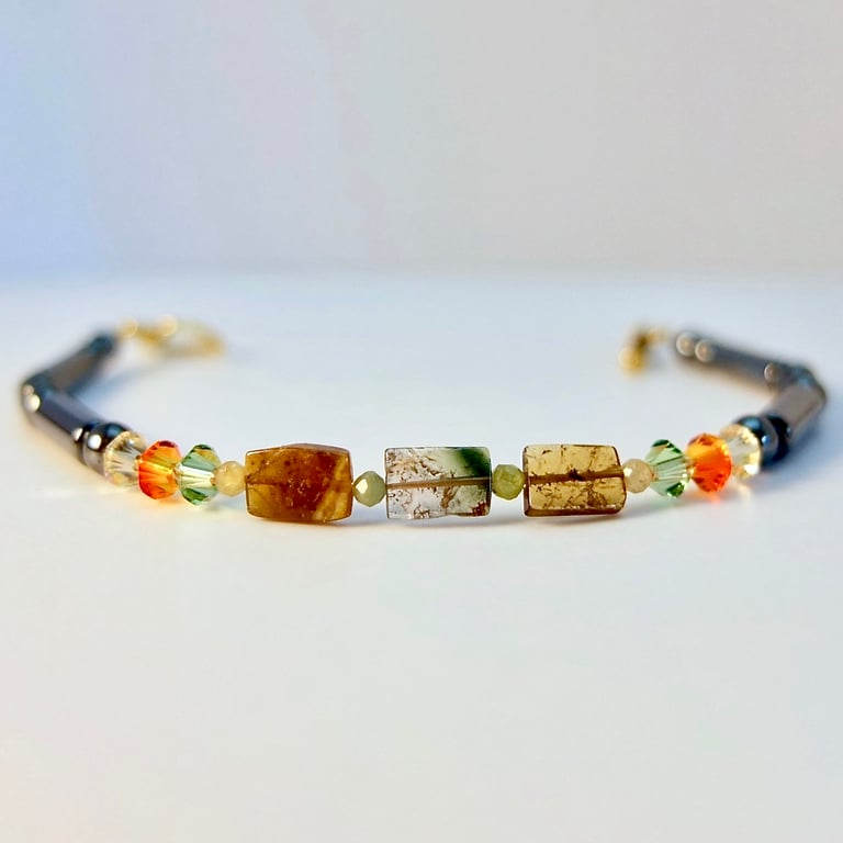 Tourmaline And Hematite Bracelet With Swarovski Crystals - Handmade In Devon