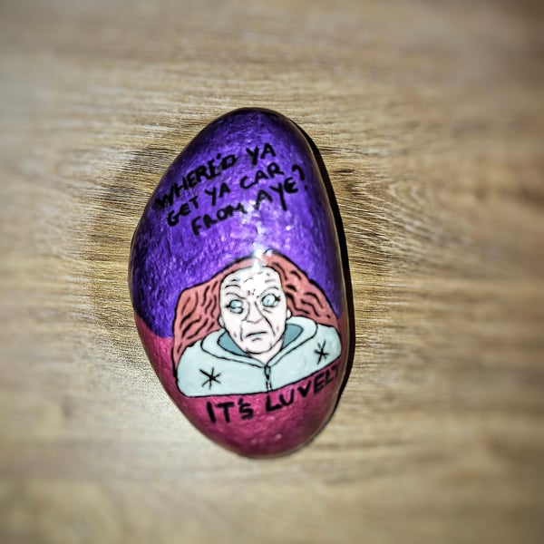 Hand Painted Quote Stone – British TV Inspired Character Art – One of a Kind