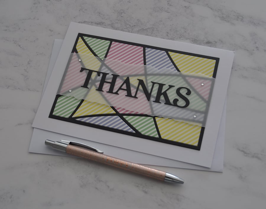 Thanks Card Thank You Card Modern Stripes Contemporary 3D Luxury Handmade Card