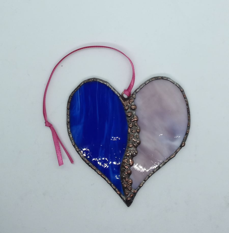 Blue and purple Two tone stained glass heart sun catcher