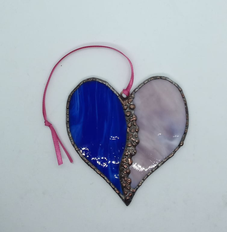 Blue and purple Two tone stained glass heart sun catcher