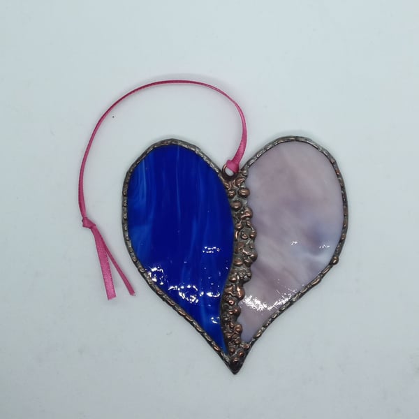 Blue and purple Two tone stained glass heart sun catcher