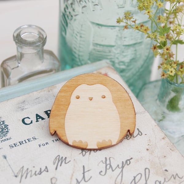 Wooden Penguin Brooch