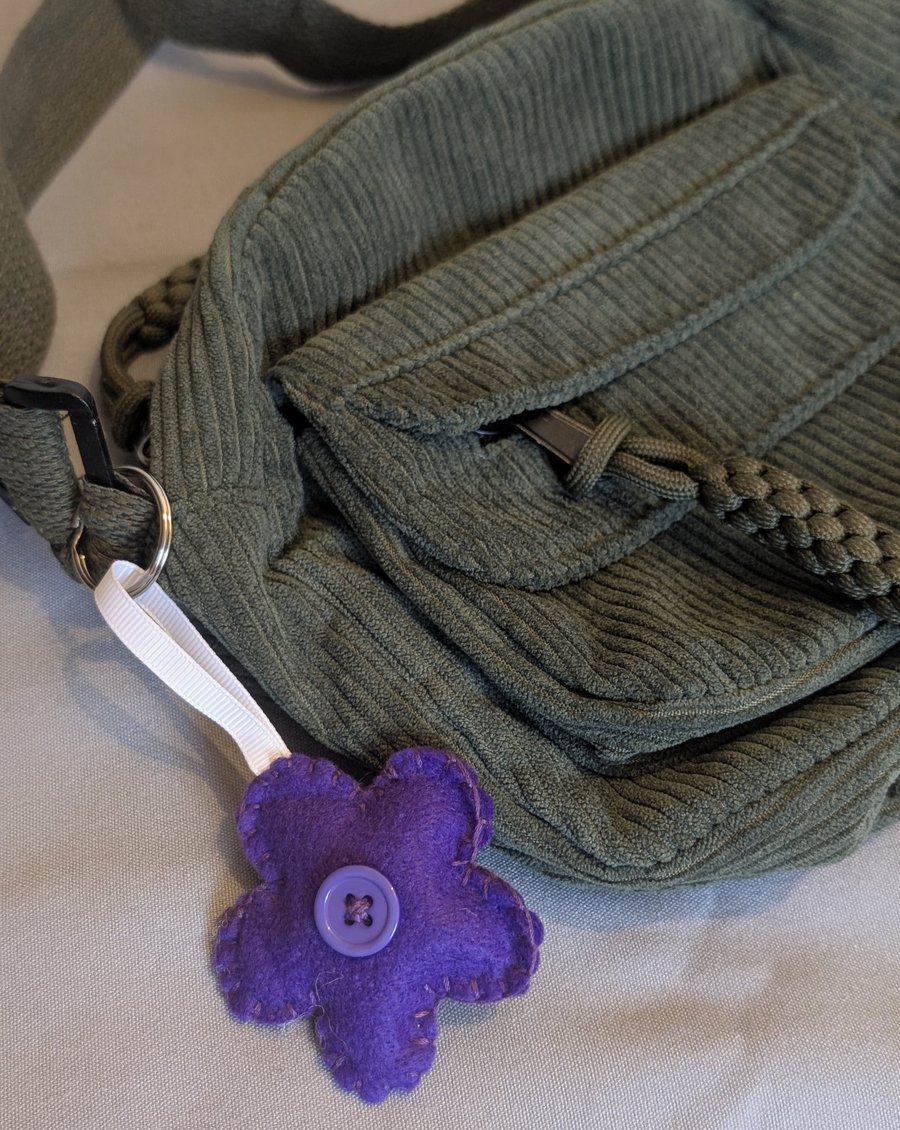 Handmade felt flower keyring, bagcharm, accessory - purple