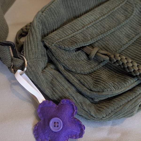 Handmade felt flower keyring, bagcharm, accessory - purple