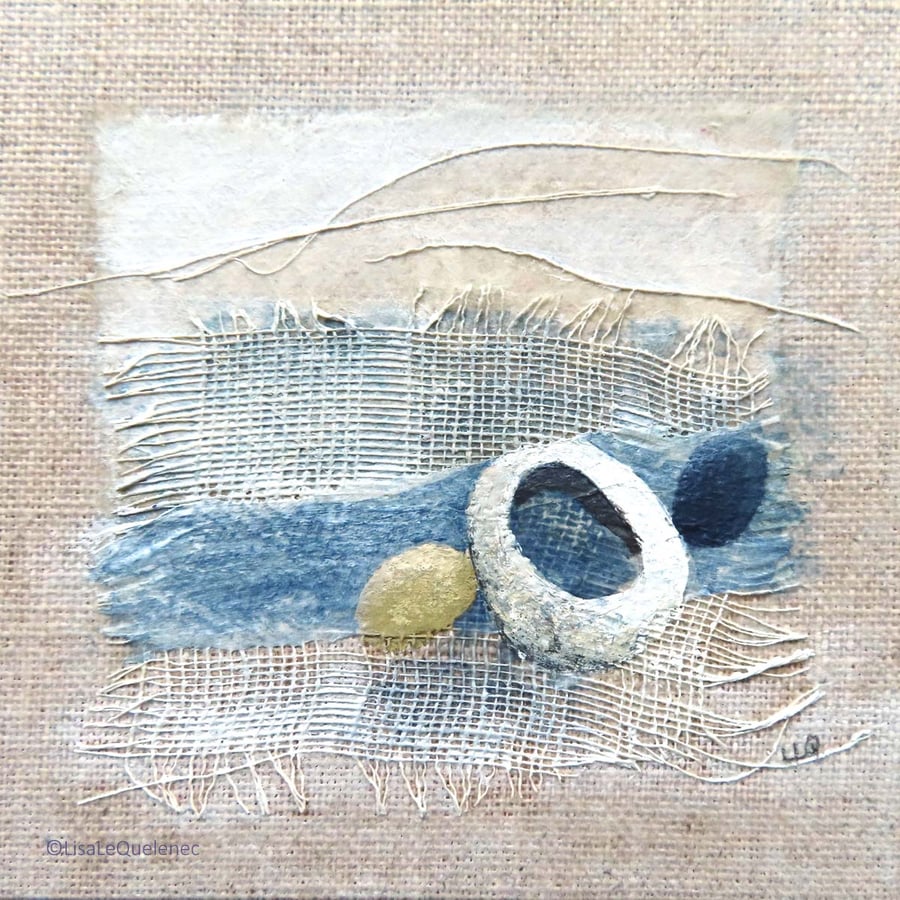 Treasures on the shore a mini mixed media art piece pebbles and the tide