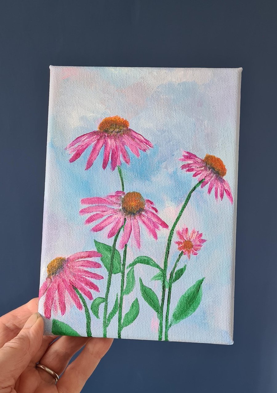 Original painting, 5x7 echinacea flower acrylic on canvas