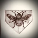 Geometric bee drypoint print in sepia