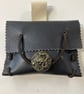 Small Pouch - Navy Blue Leather Medieval Style - Dragon closure FREE SHIP
