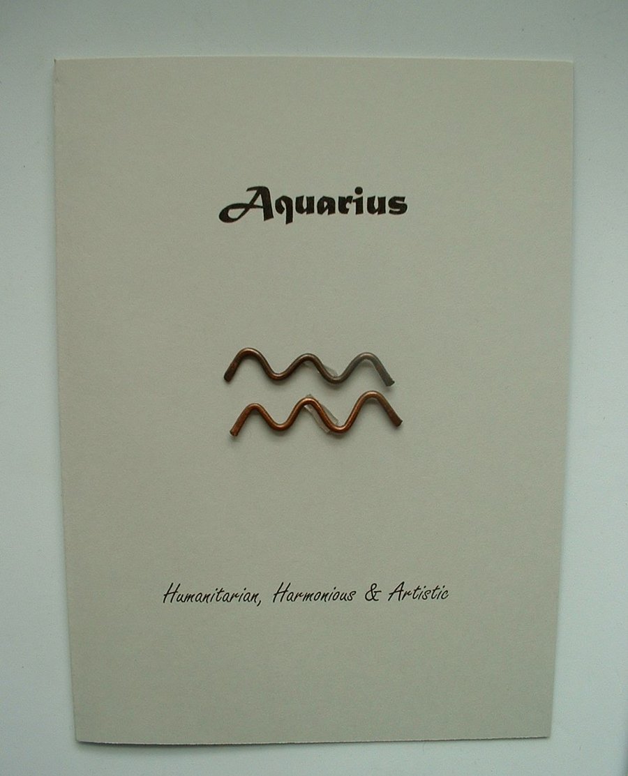 Aquarius Zodiac Greeting Card with Copper Wire 