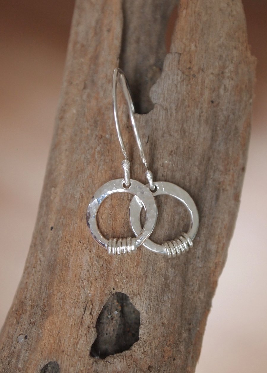 hoop earrings, small sterling silver dangle hoops