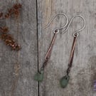 Scottish Sea Glass, Copper and Recycled Sterling Silver Drop Earrings