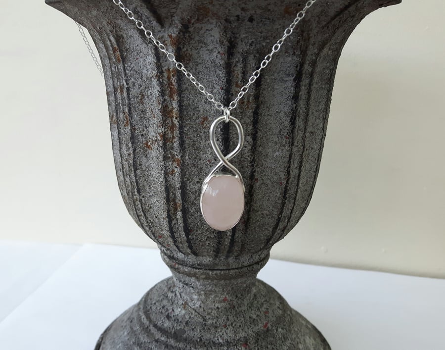 Sterling Silver and Rose Quartz Oval Pendant