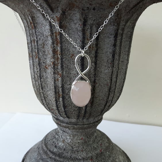 Sterling Silver and Rose Quartz Oval Pendant