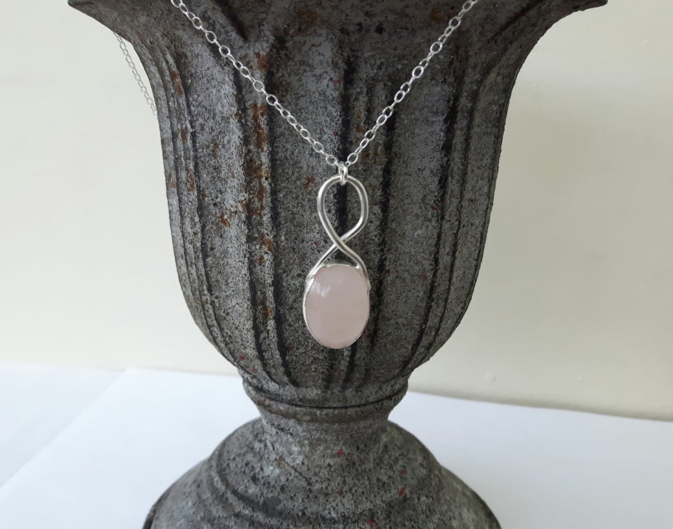Sterling Silver and Rose Quartz Oval Pendant