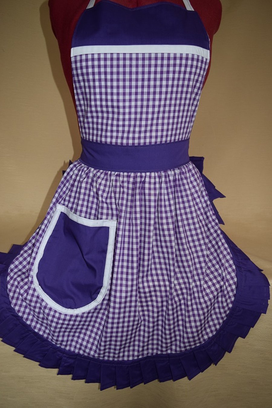 Vintage 50s Style Full Apron Pinny - Purple & White