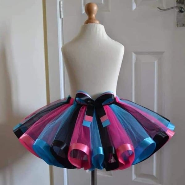 Girl's Black, Hot Pink & Aqua Tutu Skirt - Ages From 0-6 Months to 6-7 Years UK 