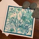Original gelli print seaweed greetings card on handmade paper