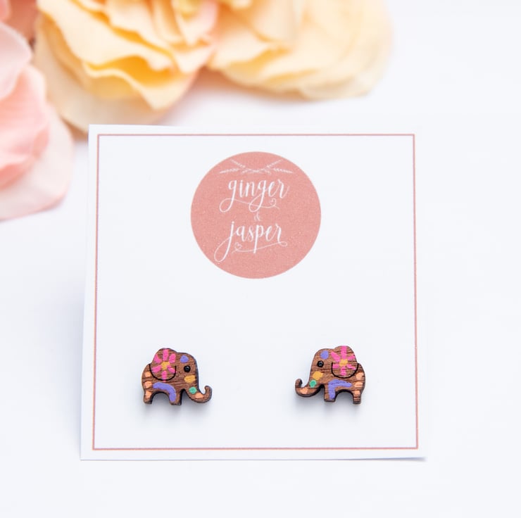 Wooden elephant earrings discount