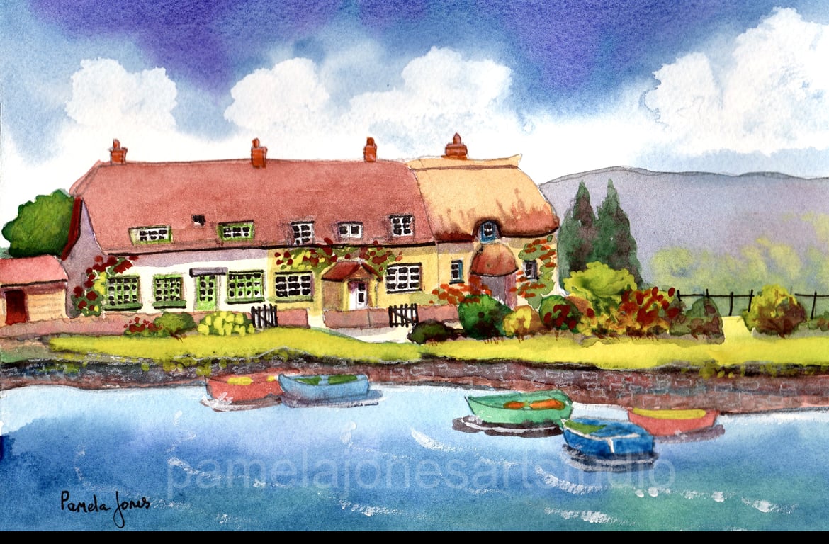 Watercolour Print, Porlock Wier, Somerset, in 8 x 6 '' Mount