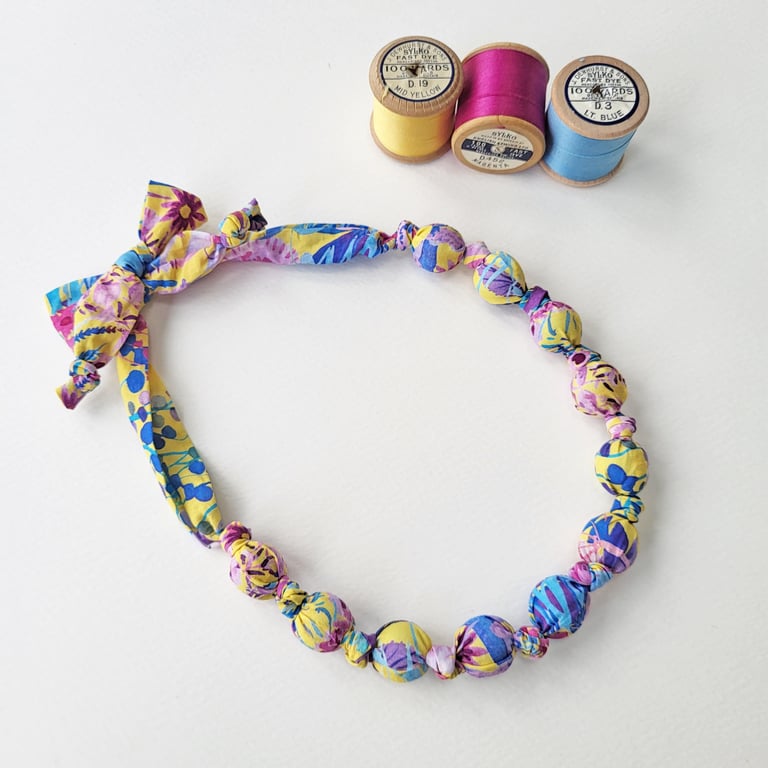  Yellow Blue Pink Purple Liberty Print Fabric Necklace - Tresco Summer Z Print