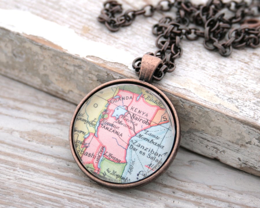 Copper Map Necklace , Custom Map Copper Necklace Anniversary gift