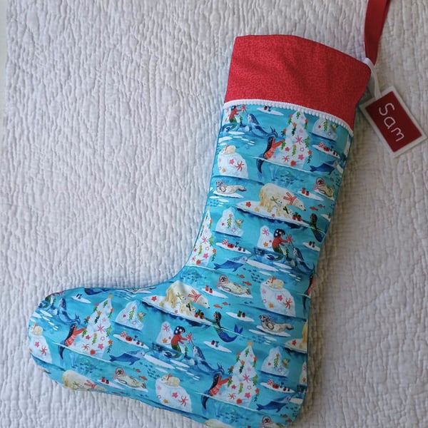 Mermaid Christmas Stocking - large, can be personalised