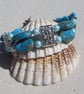 Blue Agate, Howlite & Shell Pearl Chunky Gemstone Beaded Bracelet "Cassia"