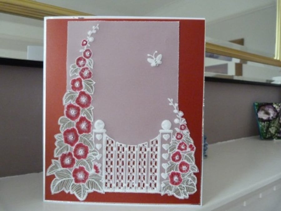 Red Hollyhock Personalised Parchment card