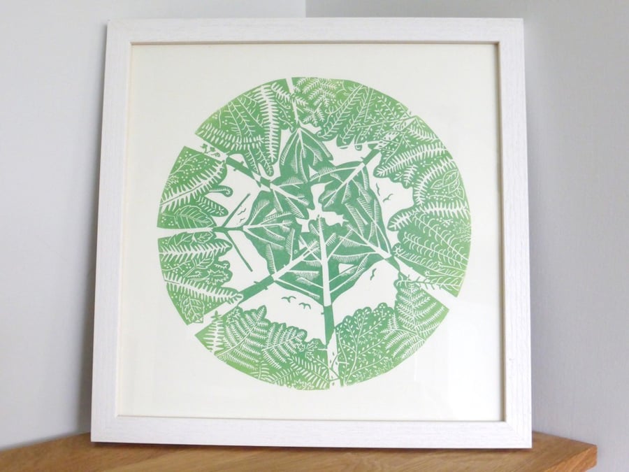 ORIGINAL lino print - 'Up through the trees III' 