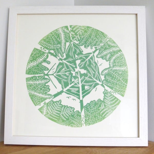 ORIGINAL lino print - 'Up through the trees III' 