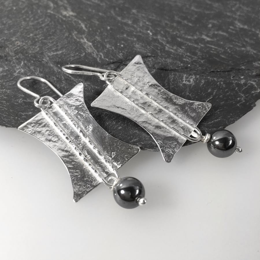 Silver Tribal earrings with hematite stones