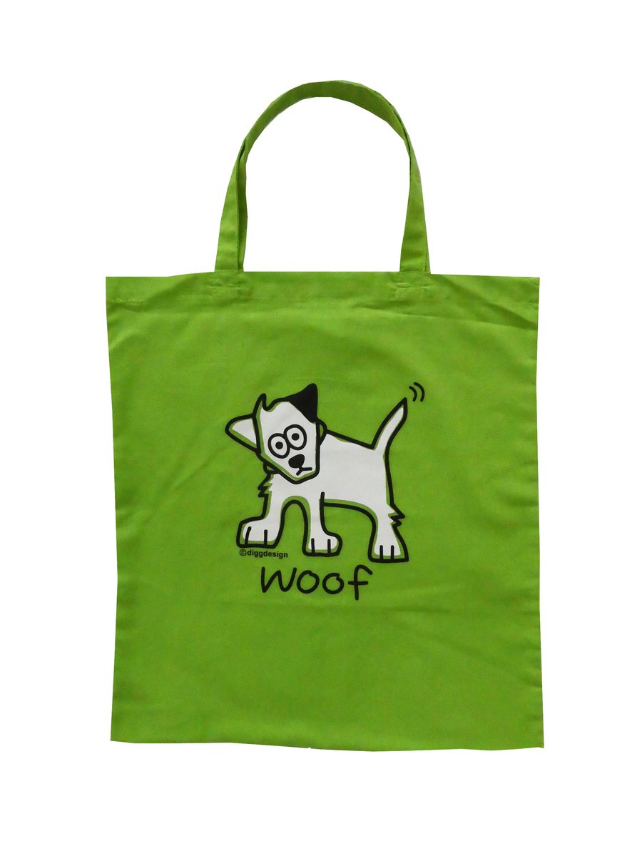 Digg Design WOOF Dog cotton Tote shopper Bag. Apple Green